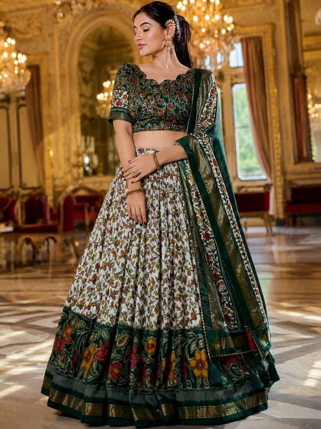 House of Pataudi Women Printed Kalamkari Semi-Stitched Lehenga & Unstitched Blouse - view 1