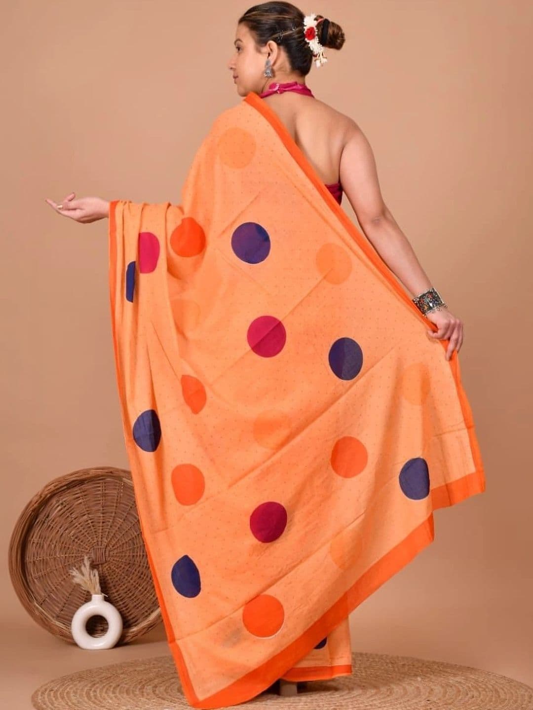 Rashijangidofficial Polka Dot Pure Cotton Bagru Saree thumbnail 2