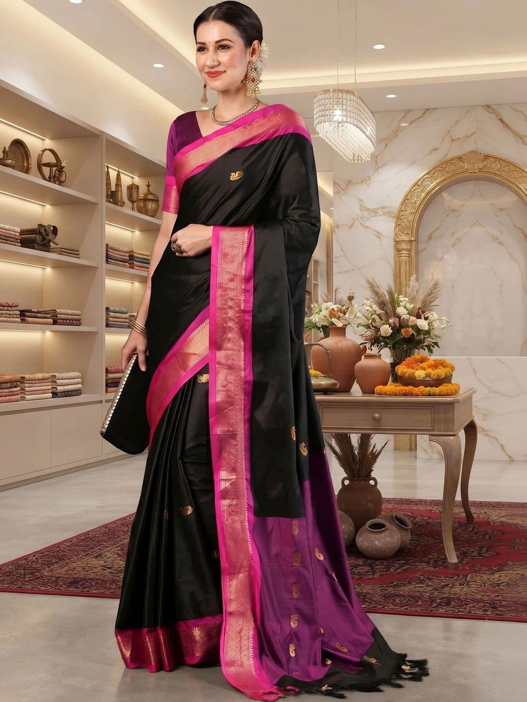 Zankhi Hosiery Woven Design Zari Art Silk Banarasi Saree - view 1