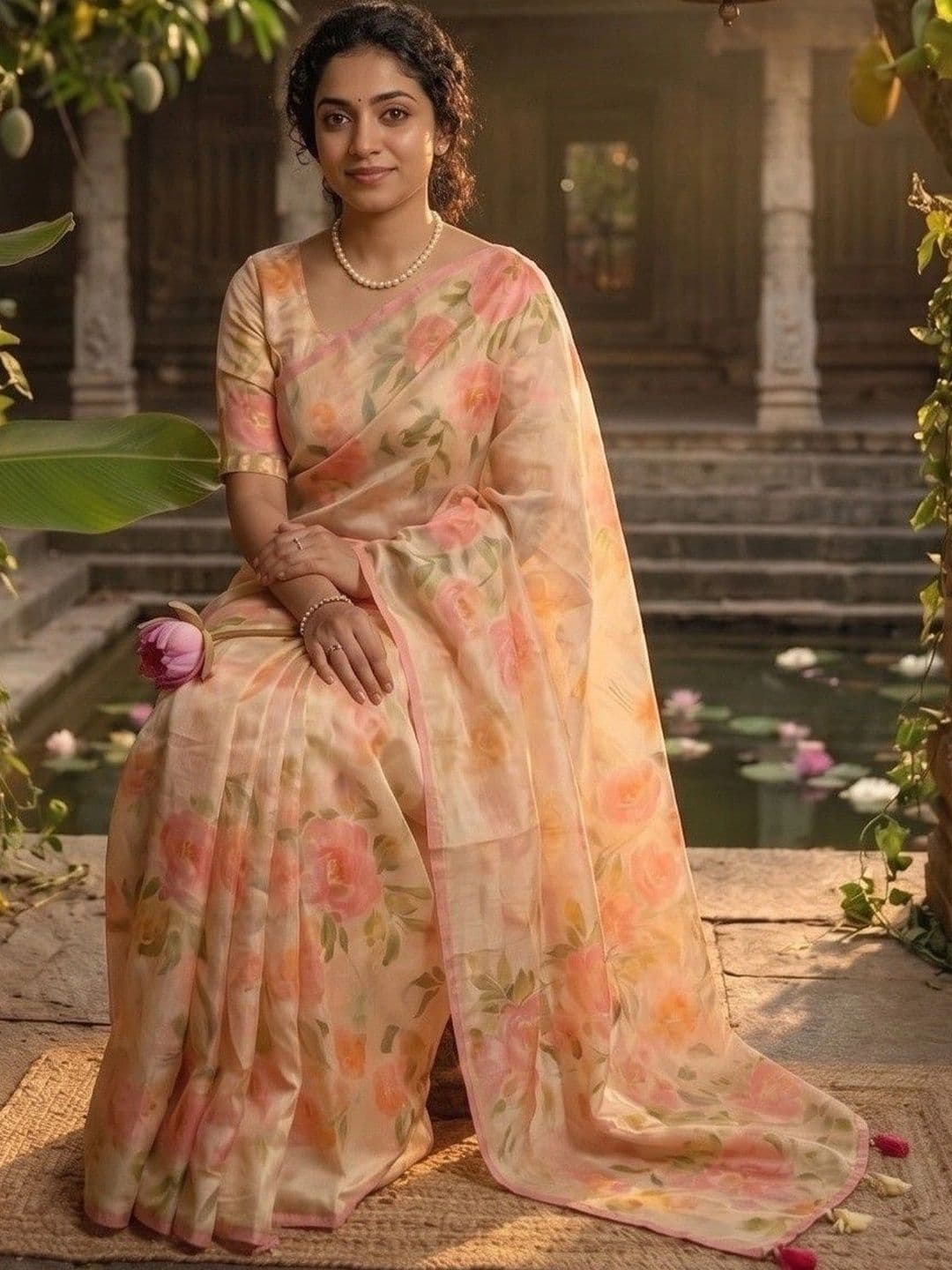 AwadhiCraft Floral Zari Linen Blend Saree thumbnail 6