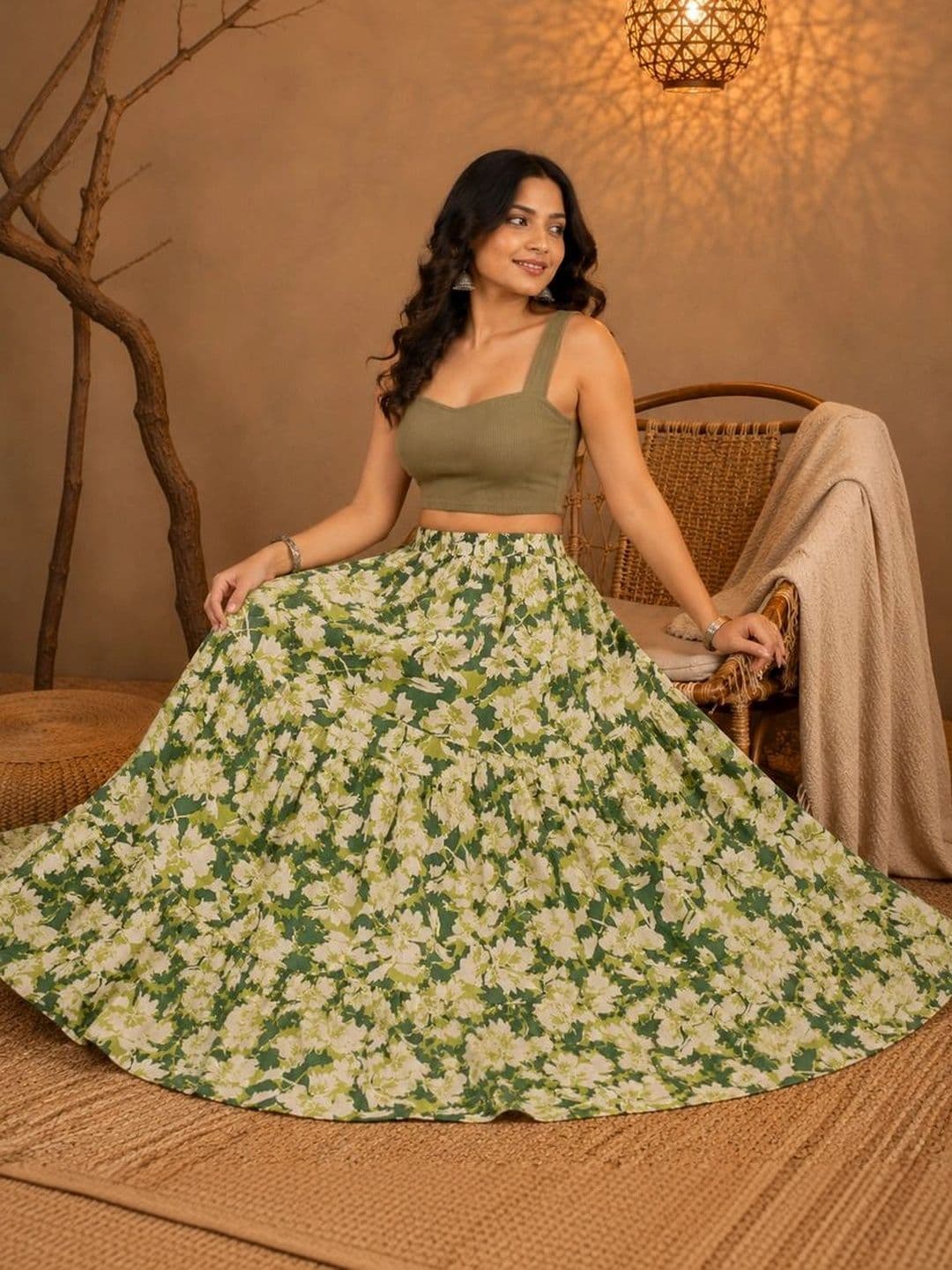 House of Sakhhi Women Pure Cotton Blend Floral Maxi Flared Skirt thumbnail 5