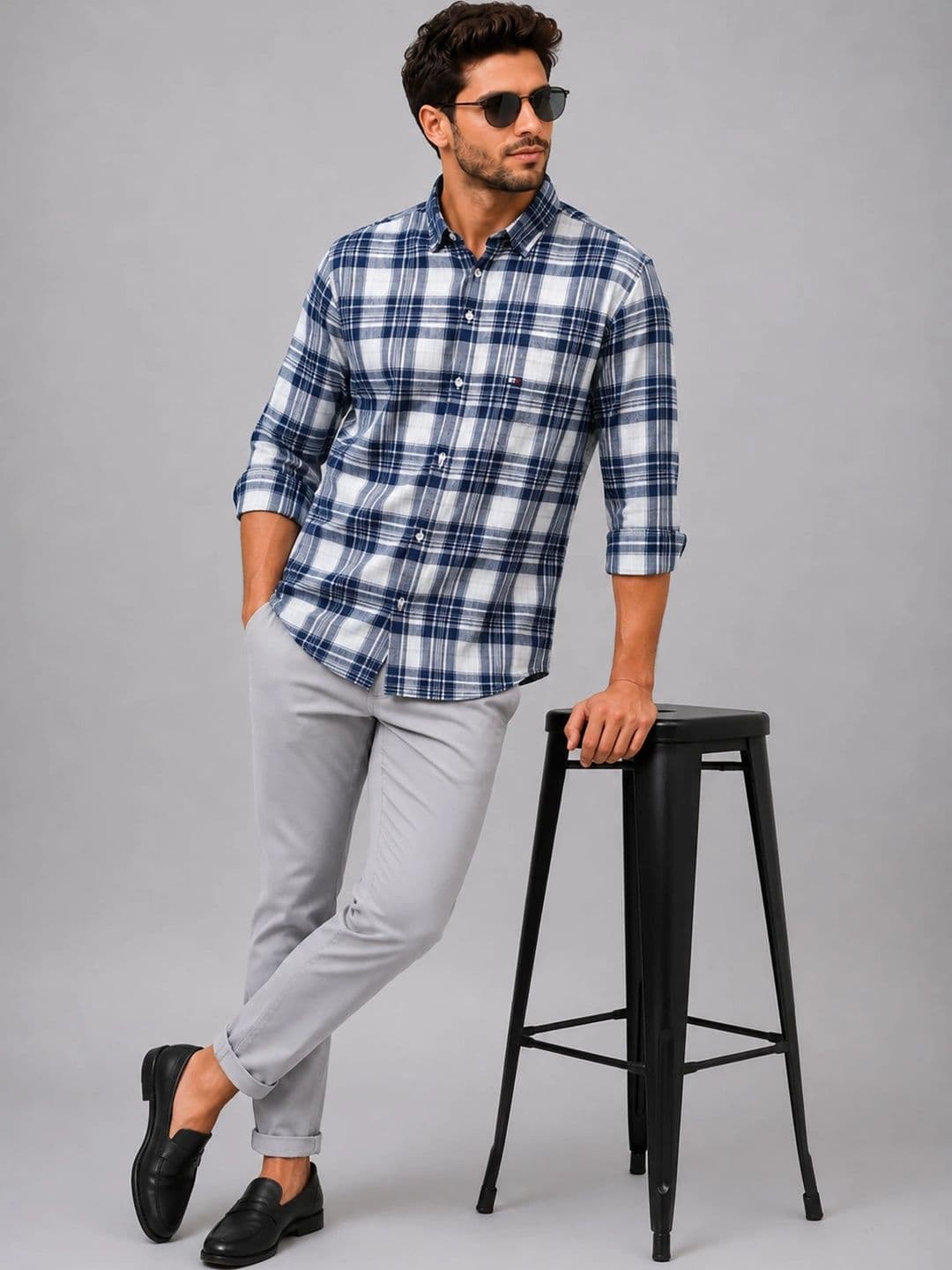 U.S. PITCHERS Men Modern Slim Fit Tartan Checks Checked Casual Shirt thumbnail 3