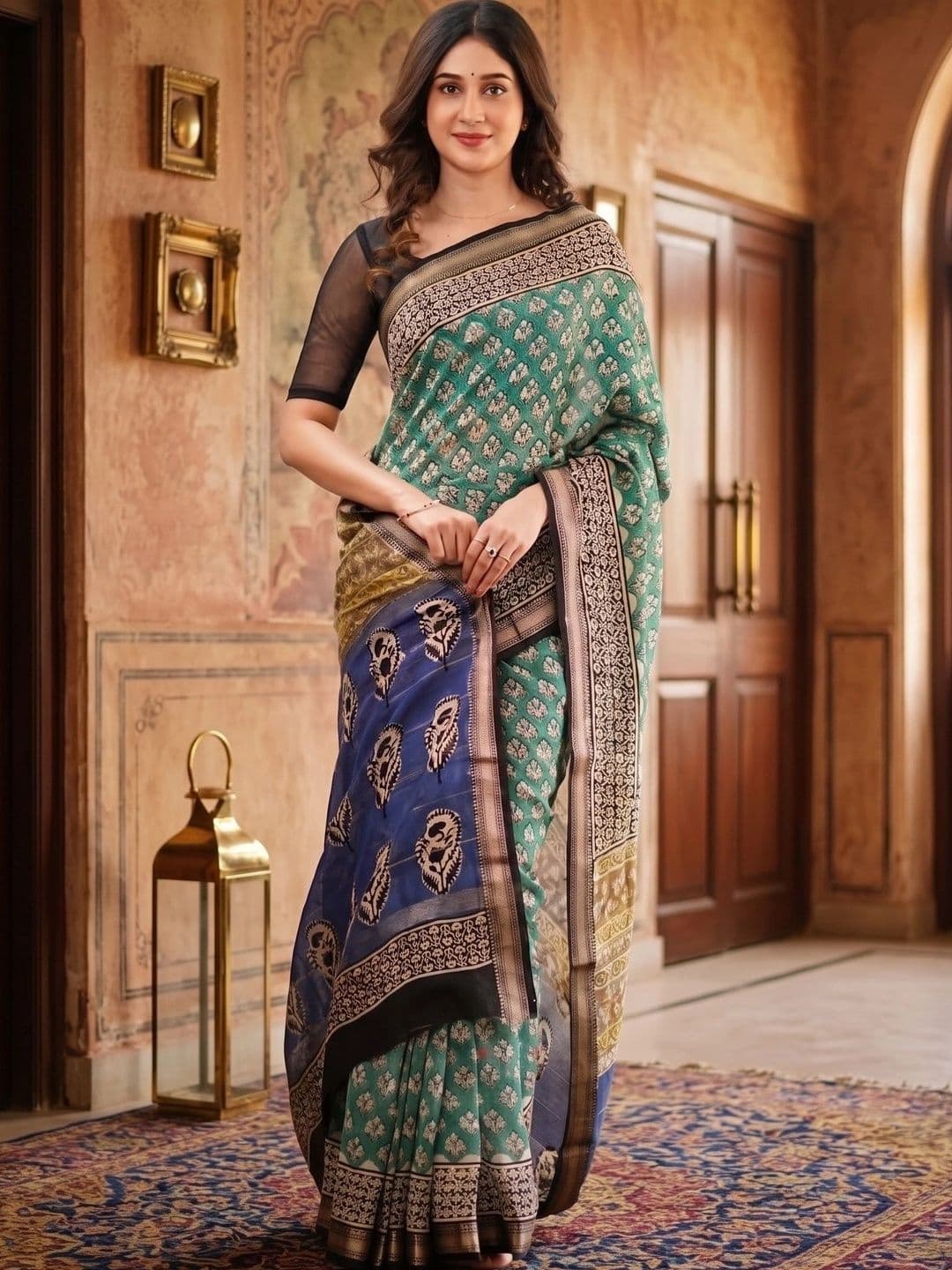 Narayan creations Woven Design Zari Linen Blend Saree - view 1