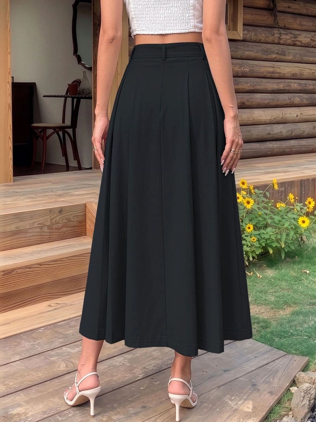 MULVARI Women Cotton Blend Midi Flared Skirt thumbnail 5