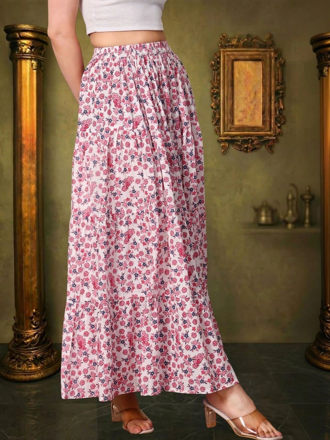 House of Sakhhi Women Pure Cotton Blend Floral Maxi Flared Skirt thumbnail 2