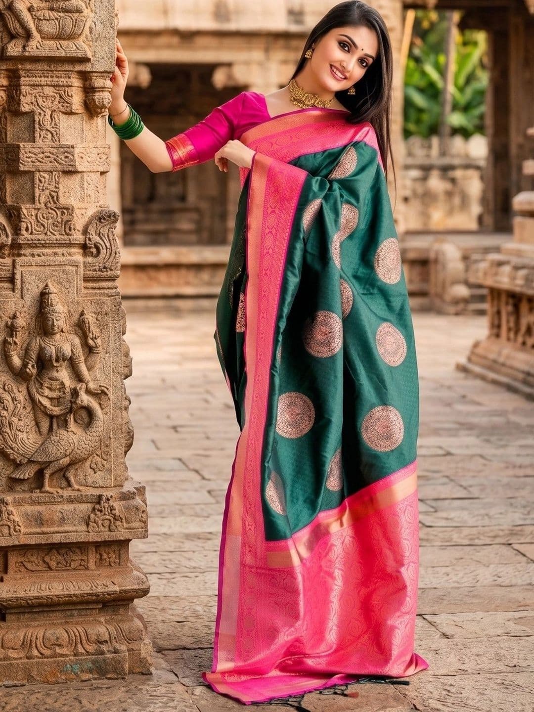 Narayan creations Woven Design Zari Art Silk Banarasi Saree thumbnail 7