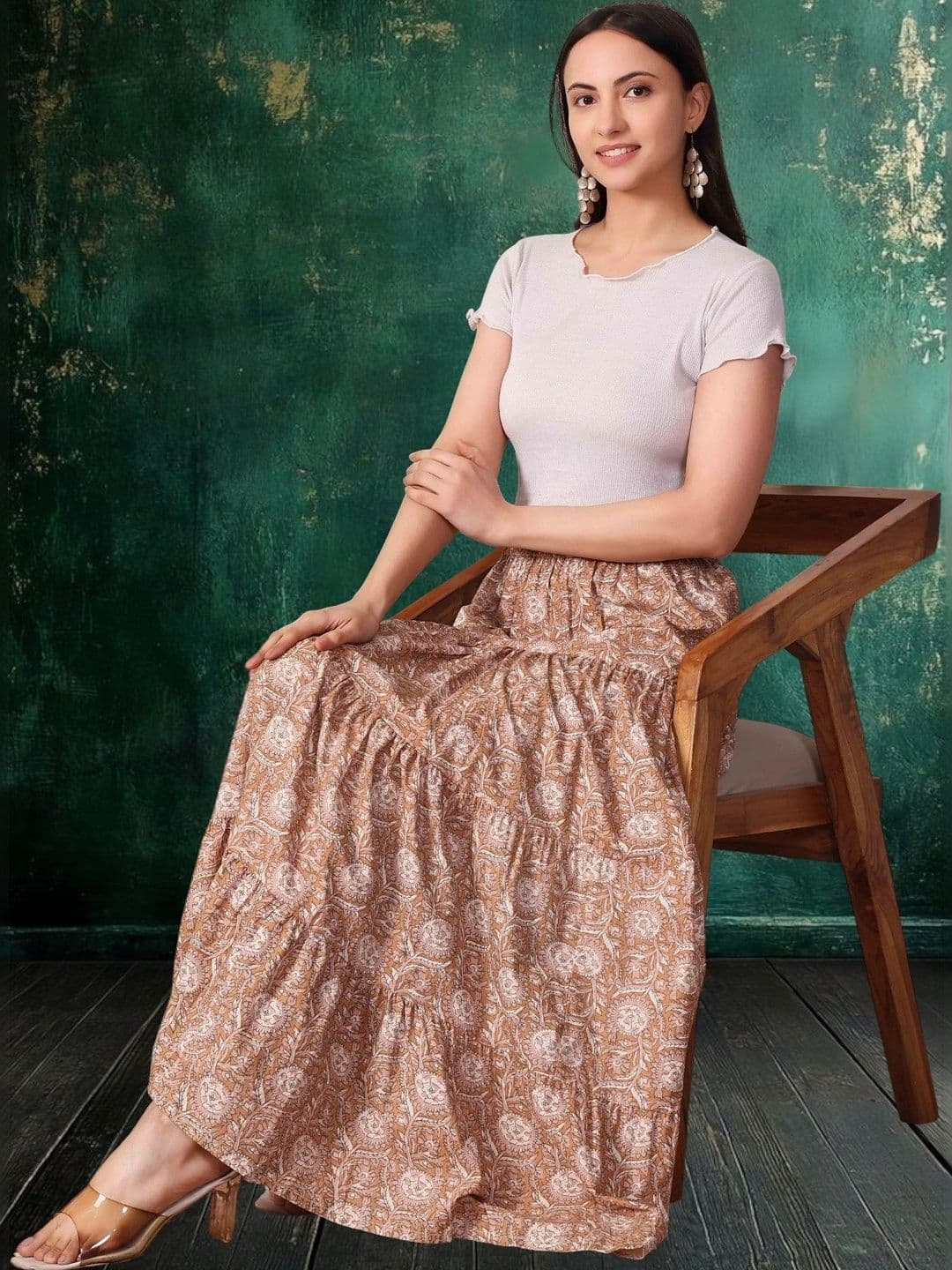 House of Sakhhi Women Floral Tiered Maxi Tiered Skirt thumbnail 6