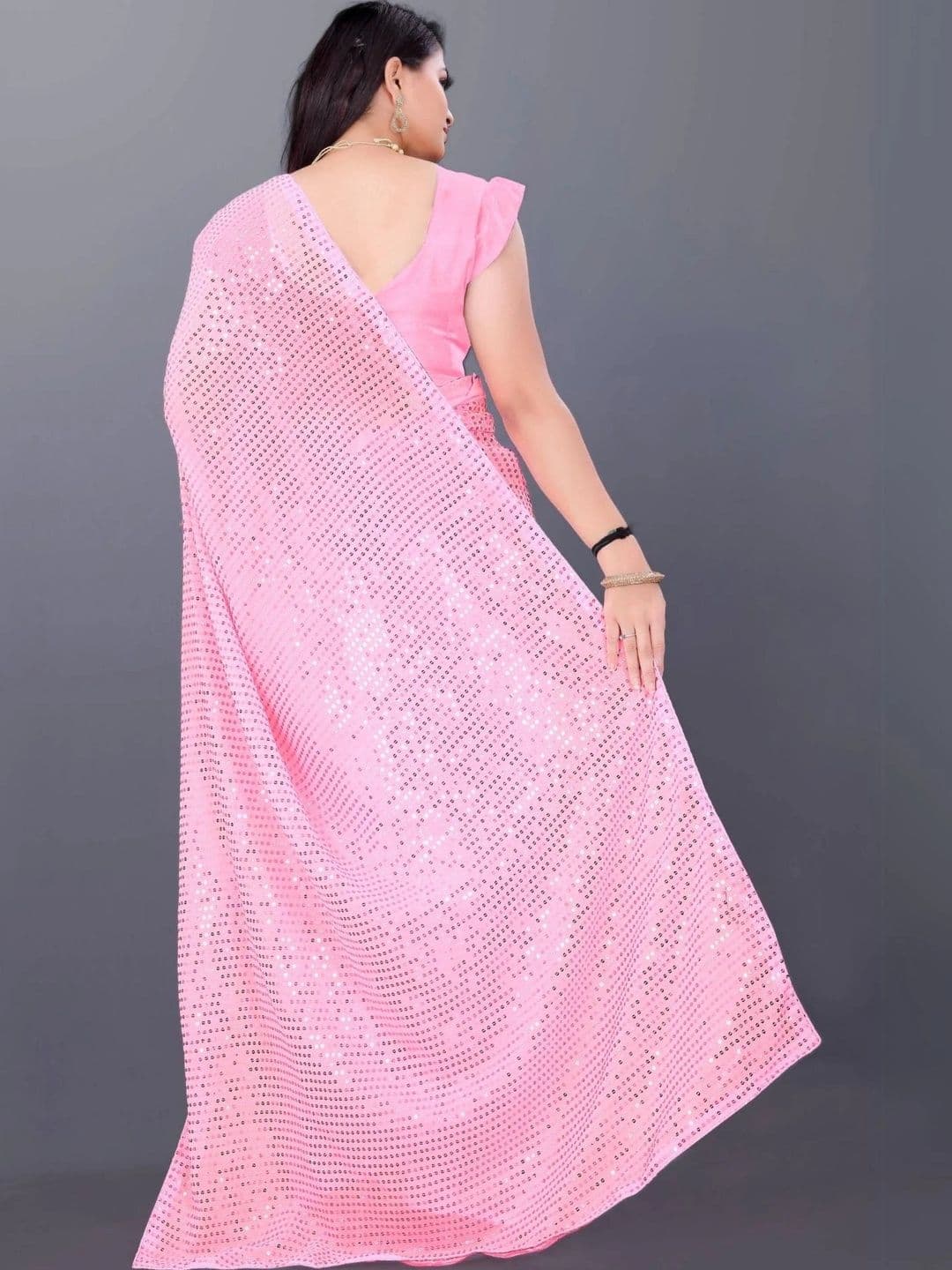 Mitera Embellished Sequinned Poly Georgette Designer Saree thumbnail 5