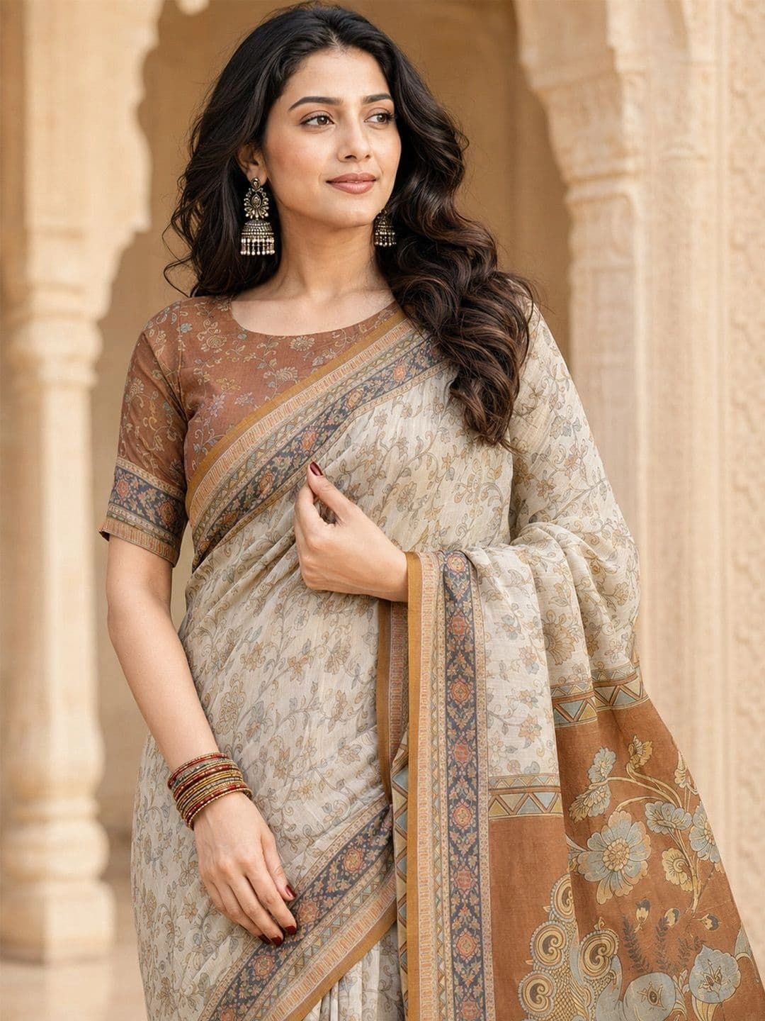 Sun Fashion And Lifestyle Paisley Linen Blend Saree thumbnail 4