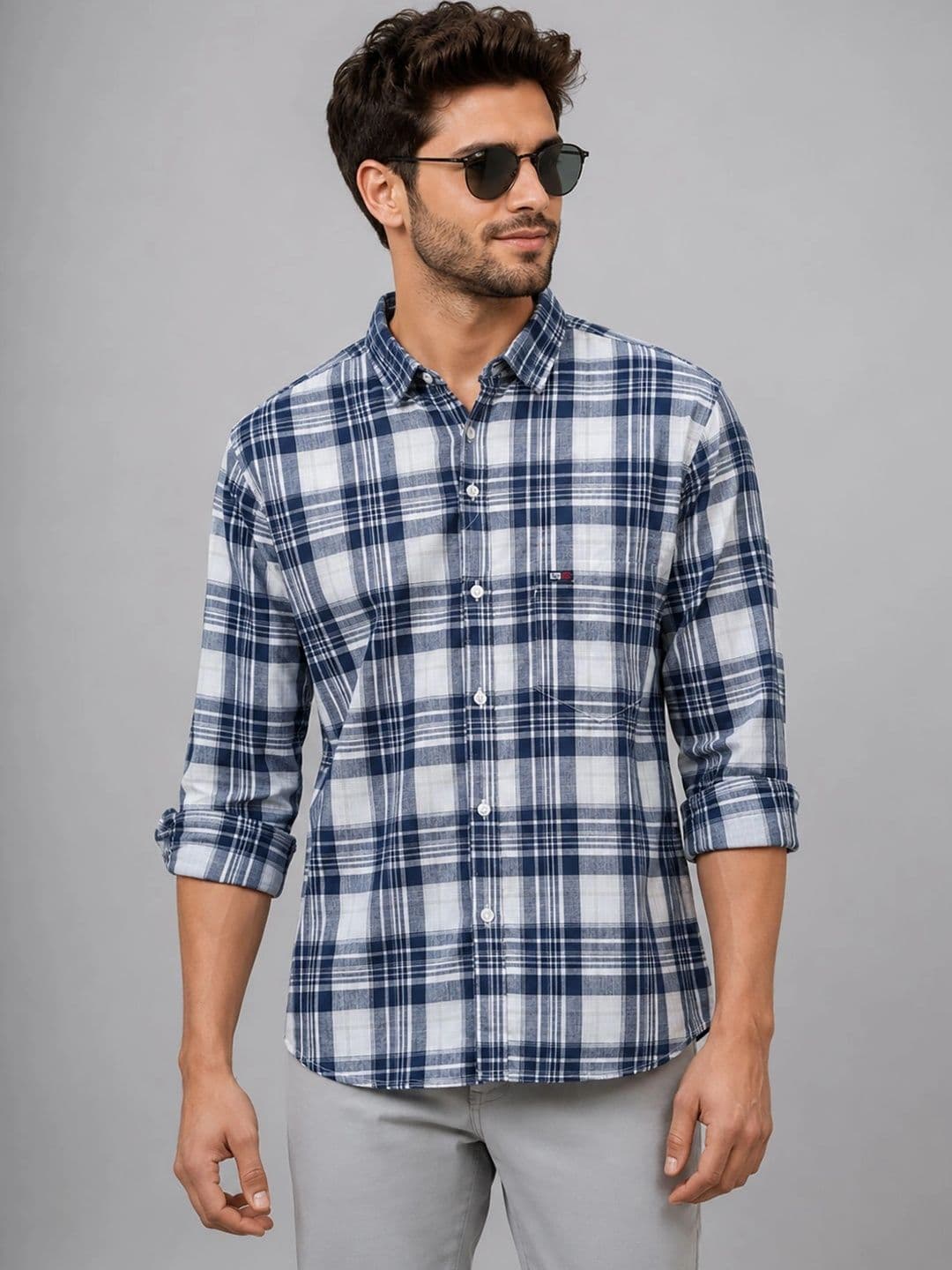 U.S. PITCHERS Men Modern Slim Fit Tartan Checks Checked Casual Shirt - view 1