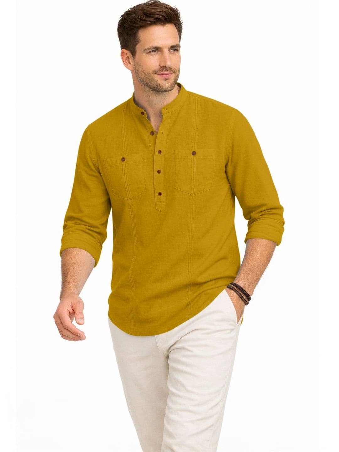 ZBIO Pack Of 2 Men Solid Half Button-Front Kurta thumbnail 5