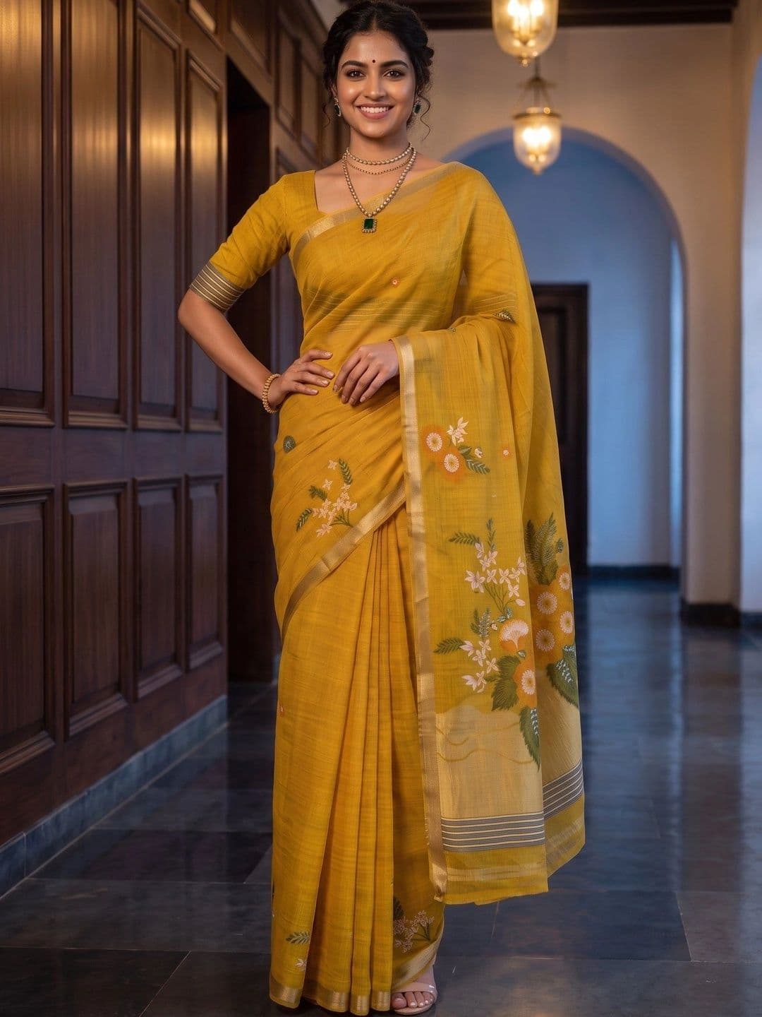 MIMOSA Floral Zari Art Silk Banarasi Saree thumbnail 6