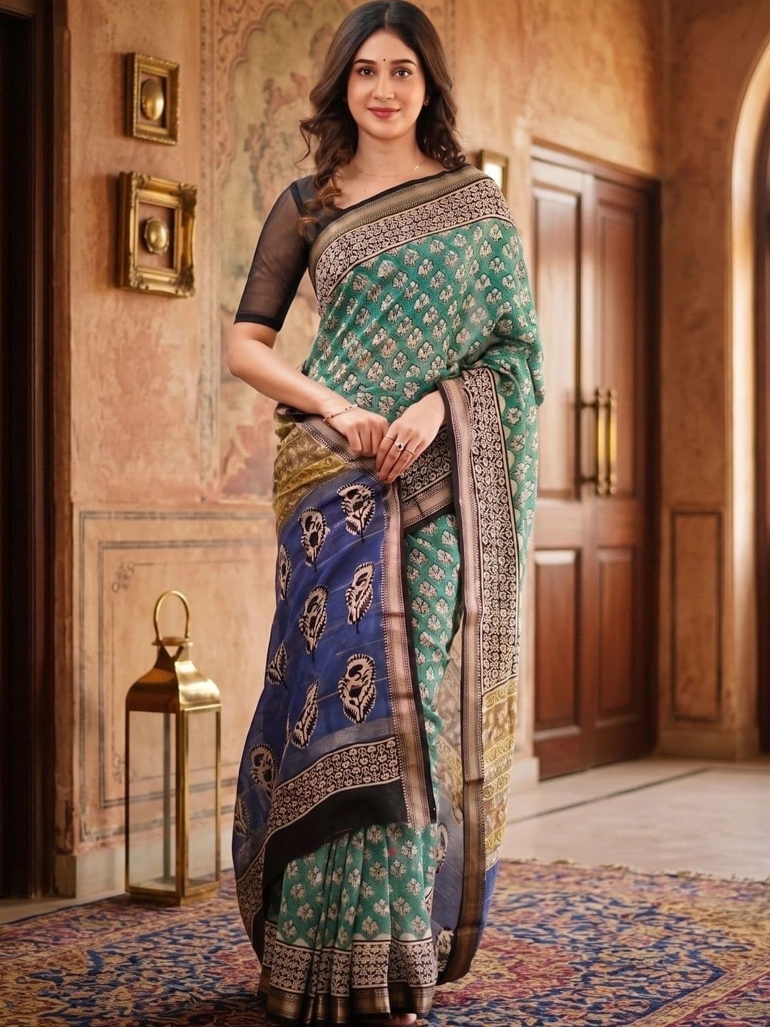 Vidula FashionEthnic Motifs Printed Cotton Silk Zari Saree - view 1