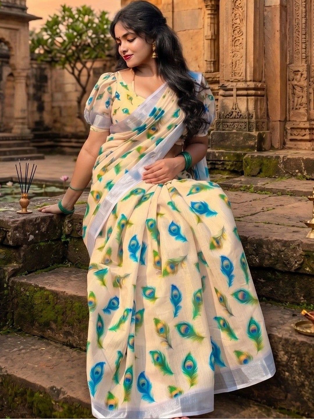 you shop we ship Woven Design Zari Linen Blend Saree thumbnail 4