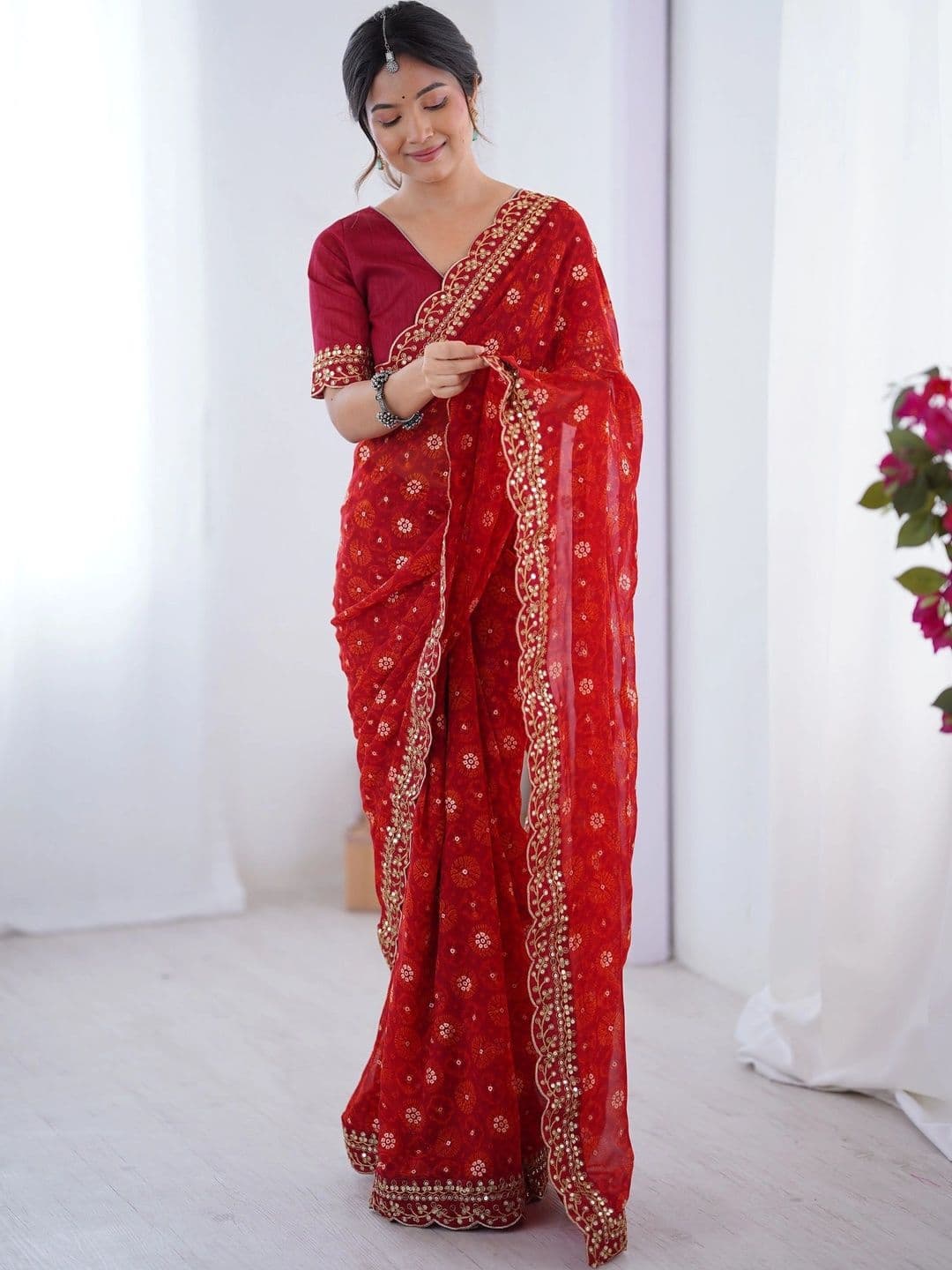 KALINI Floral Embroidered Pure Chiffon Saree - view 1