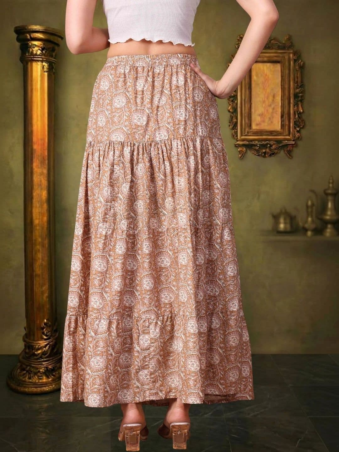 House of Sakhhi Women Floral Tiered Maxi Flared Skirt thumbnail 4