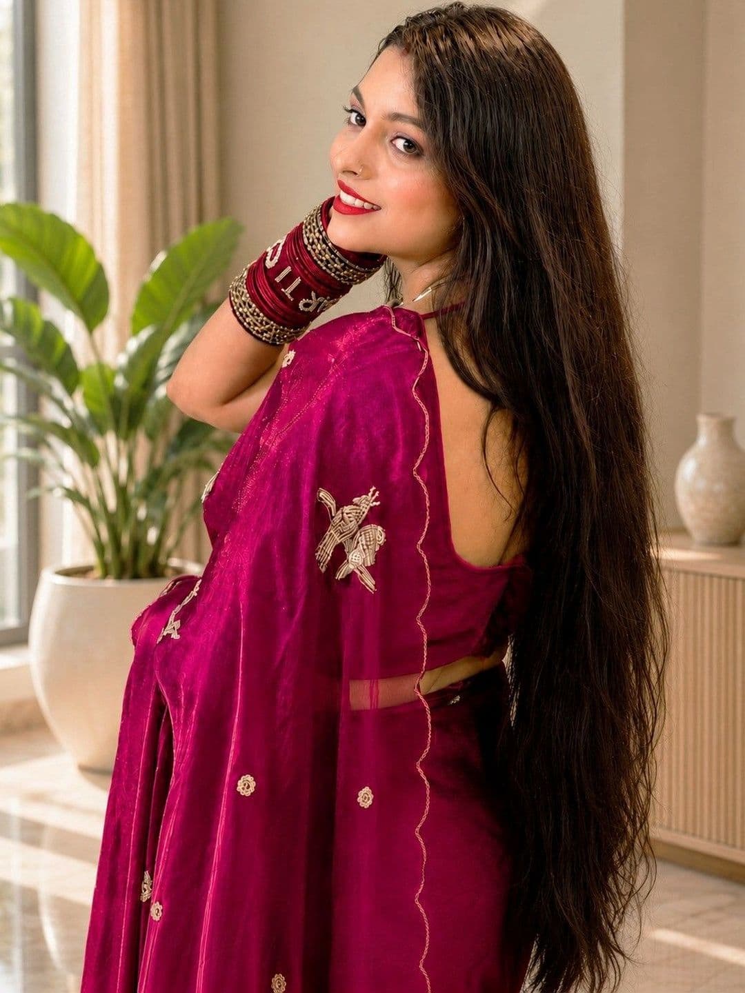 R K ENTERPRISE Embroidered Satin Saree thumbnail 4