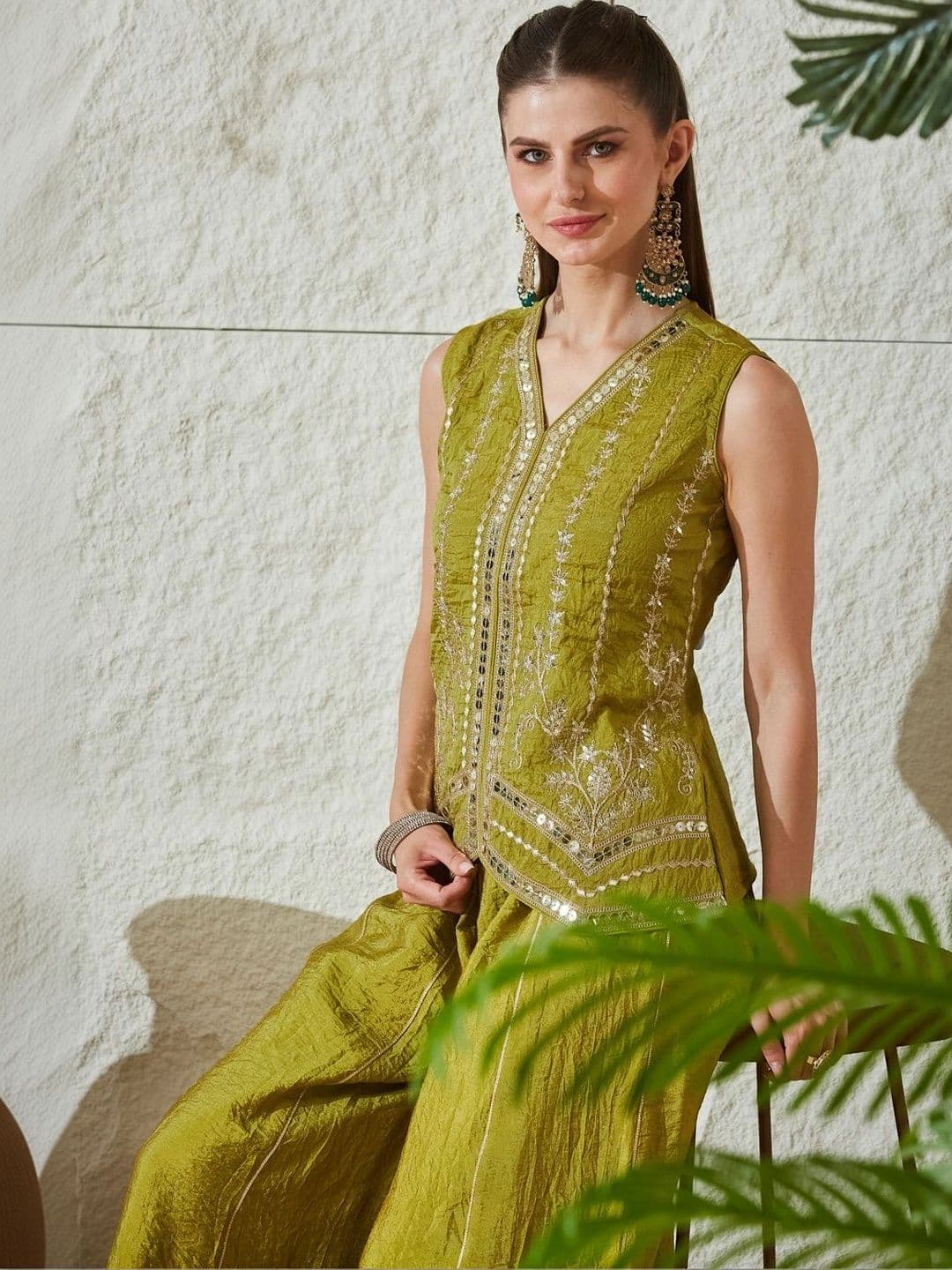 MOKOSH Women Ethnic Motifs Embroidered Regular Sequinned Pure Silk Kurta with Palazzos thumbnail 7