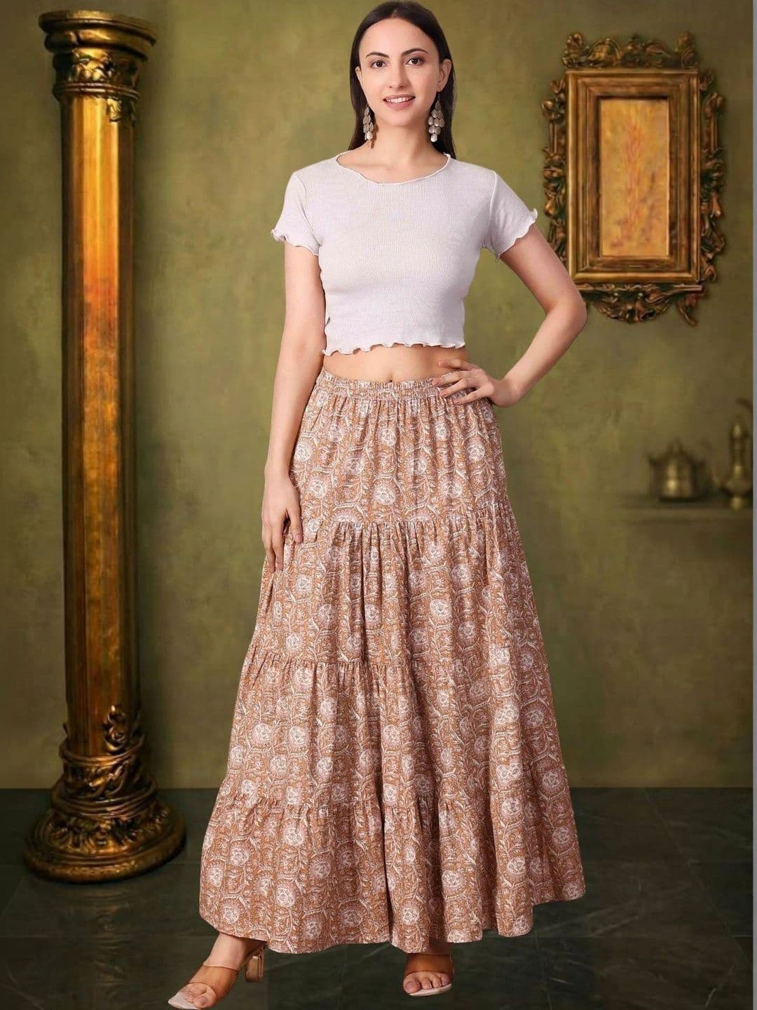 House of Sakhhi Women Floral Tiered Maxi Flared Skirt - view 1