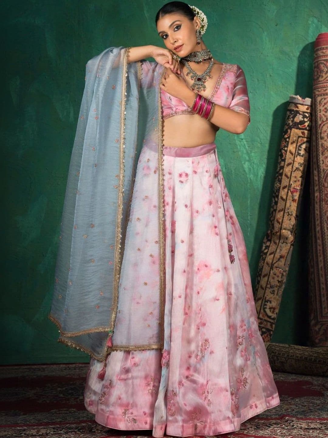 JIVANIS Embellished Thread Work Ready to Wear Lehenga & Blouse With Dupatta - view 1