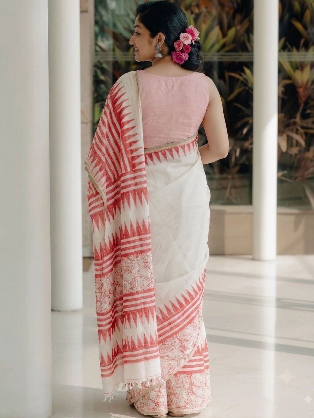 you shop we ship Woven Design Zari Linen Blend Saree thumbnail 5