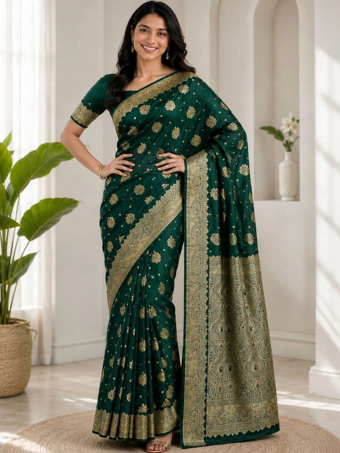 KRISHNA KURTIES Woven Design Zari Art Silk Banarasi Saree thumbnail 3