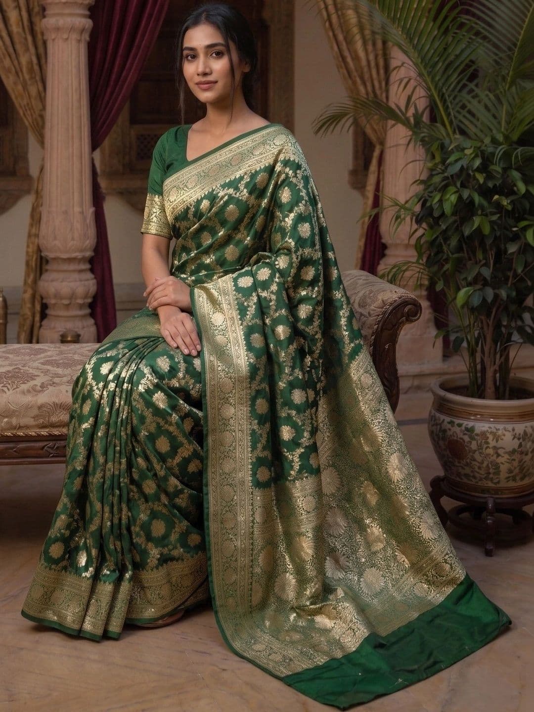 JUICE BEAUTY Woven Design Zari Art Silk Banarasi Saree thumbnail 6