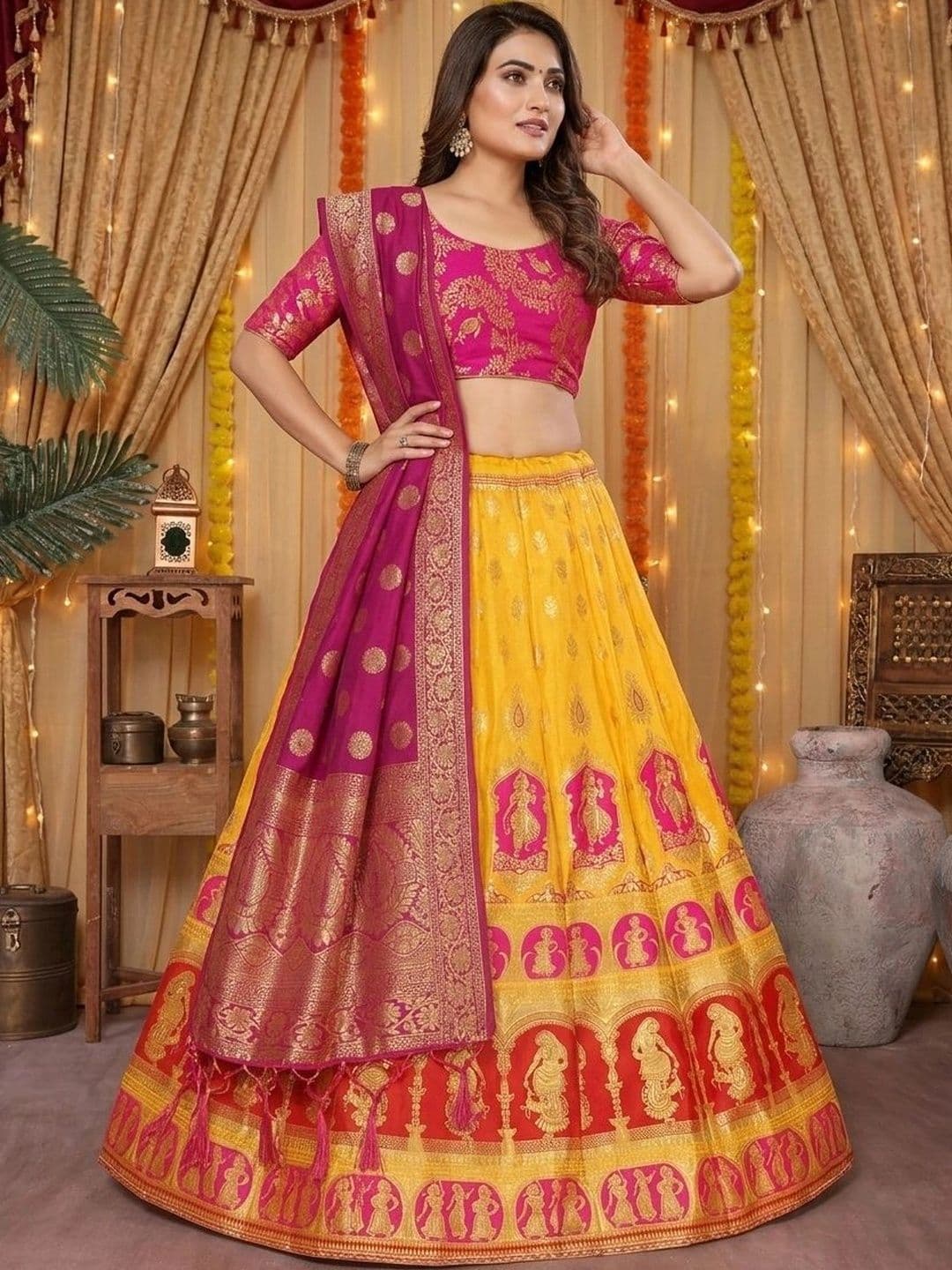 flaher Banarasi Semi-Stitched Lehenga & Unstitched Blouse With Dupatta - view 1