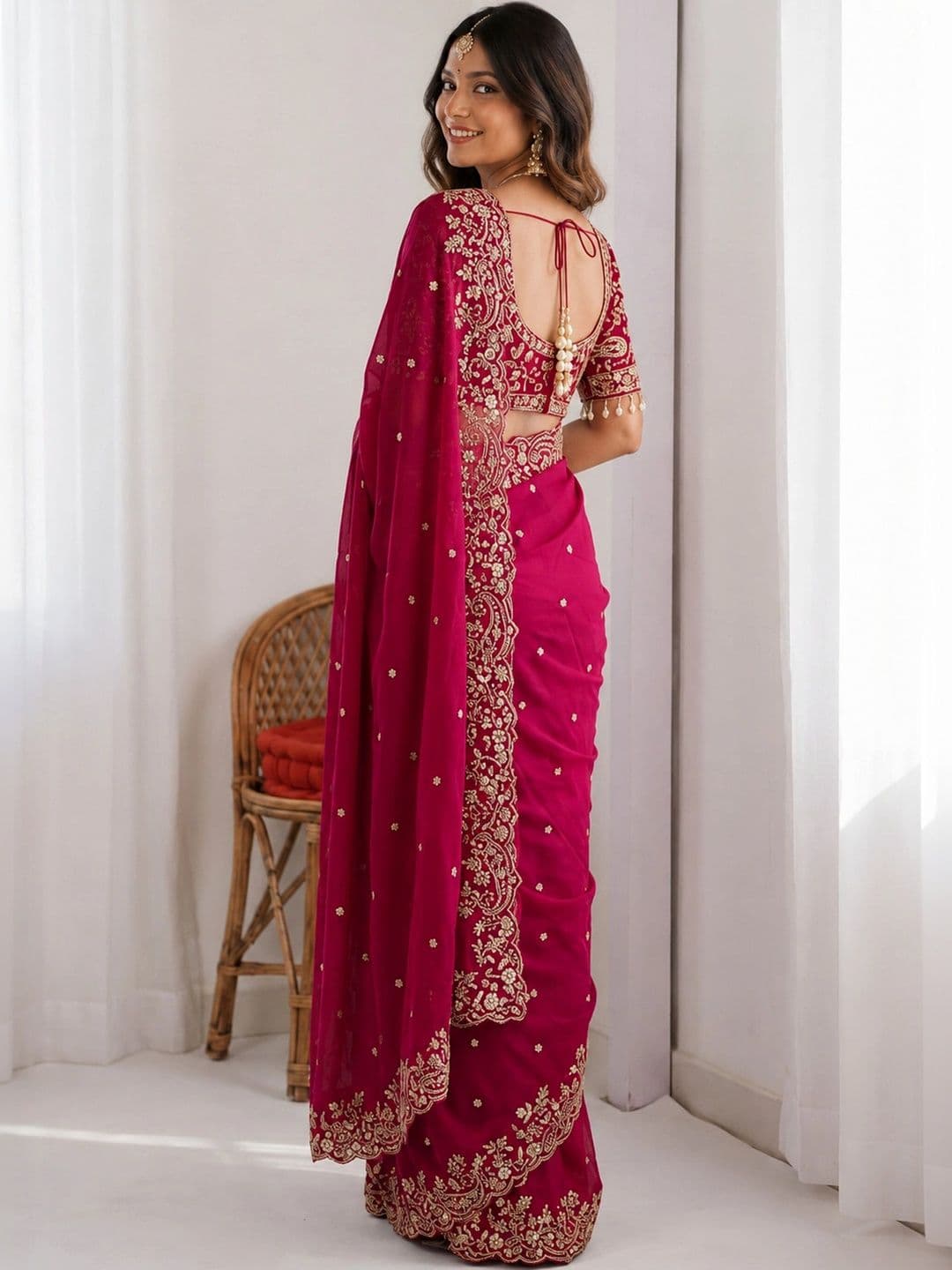 M DINESH & CO Embellished Embroidered Silk Blend Bandhani Saree thumbnail 5