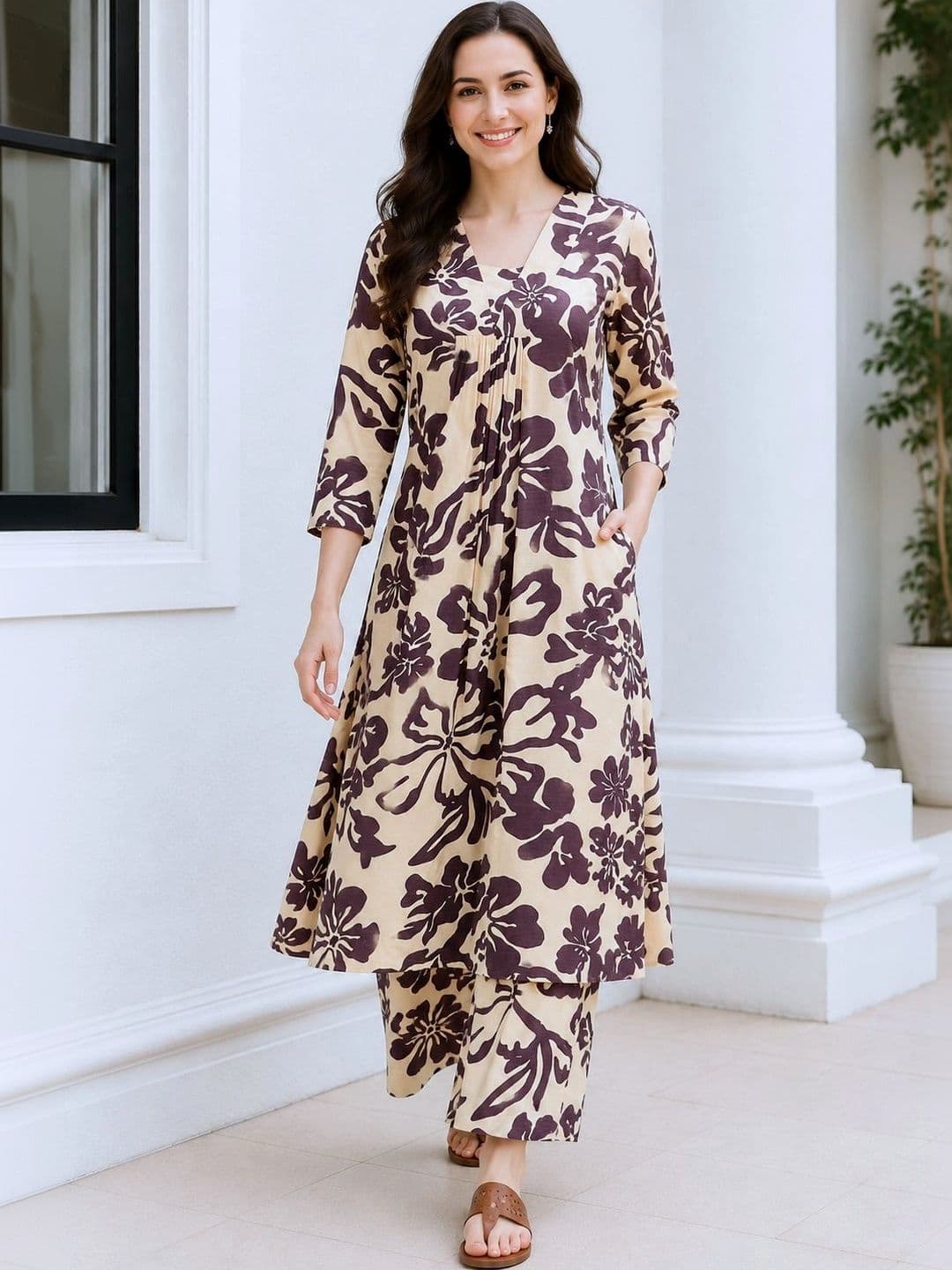 HIVA TRENDZ Women Floral Printed Regular Kurta with Palazzos thumbnail 4