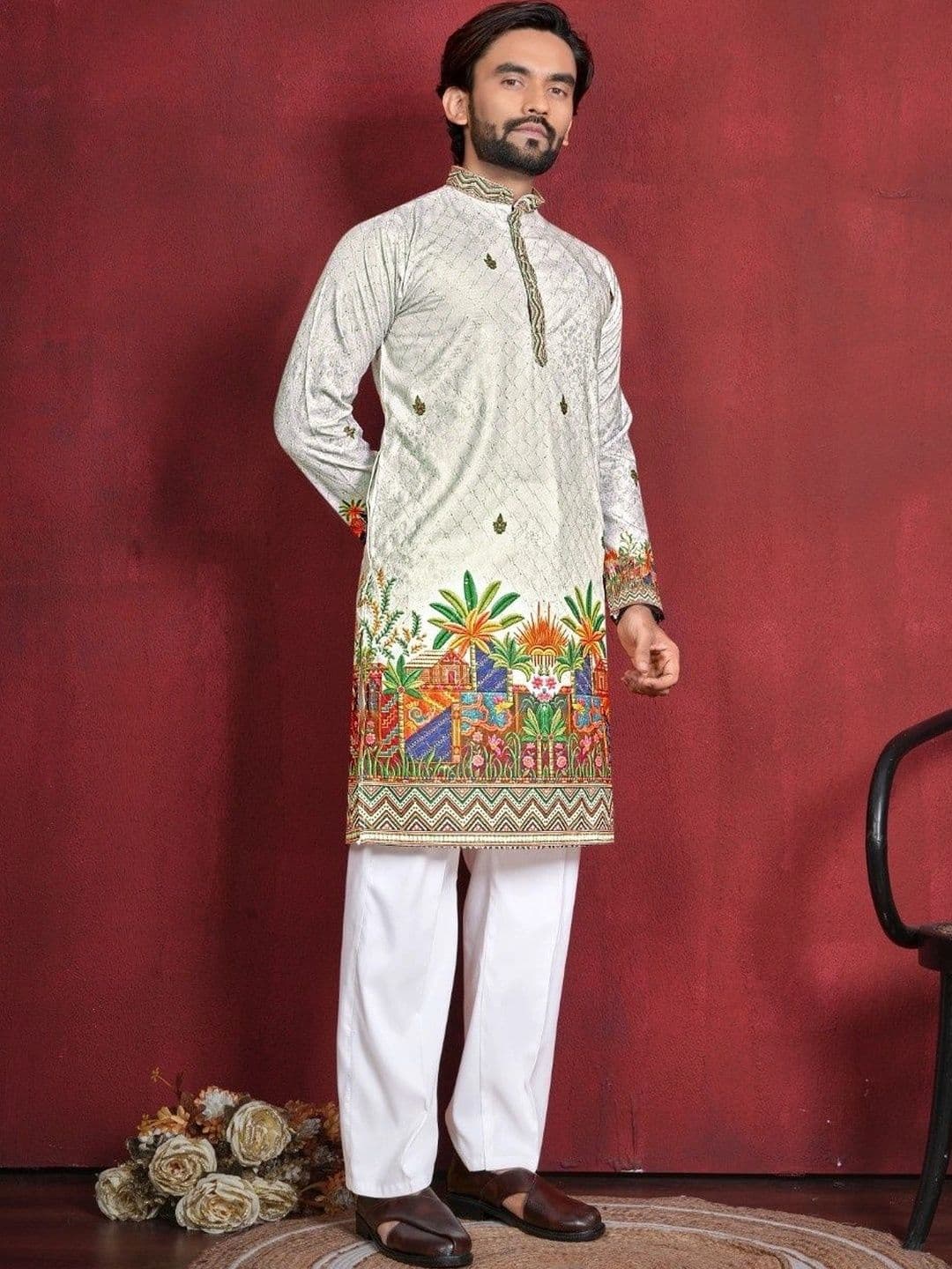 CHARLOTTE GRACIOUS Men Embellished Thread Work Kurta thumbnail 4