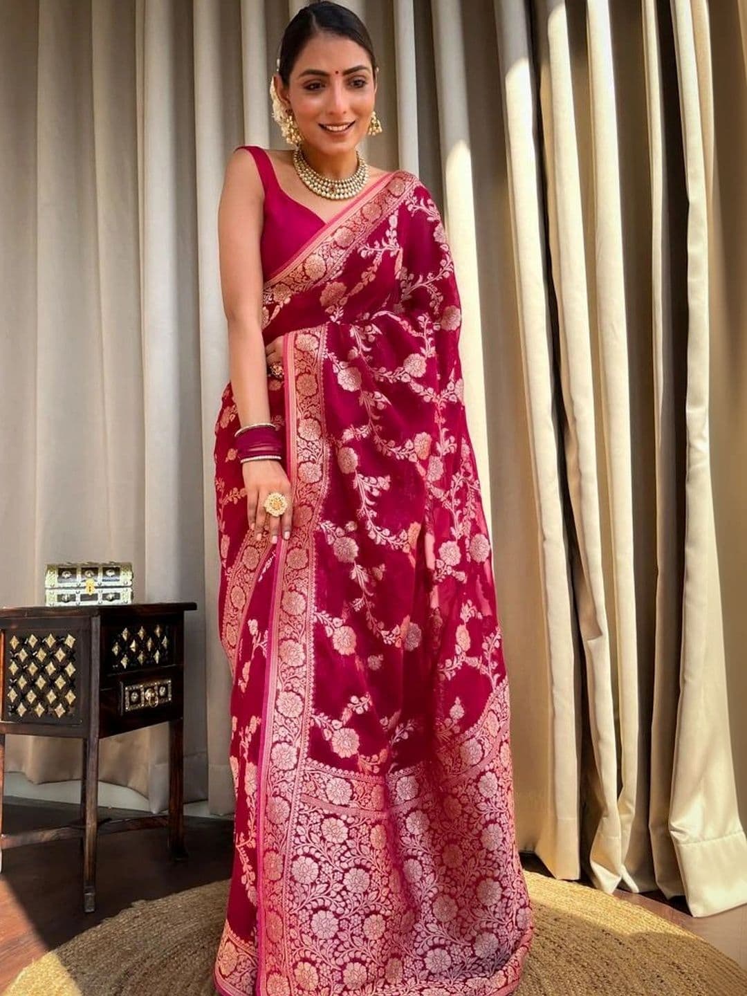 revika Woven Design Zari Art Silk Designer Kanjeevaram Saree thumbnail 5
