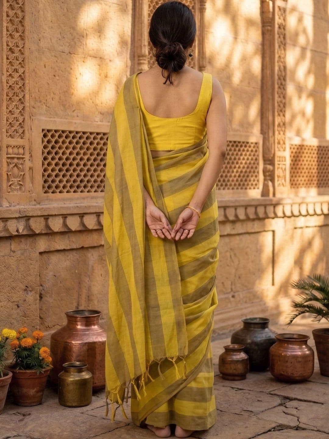 YASHASVI FASHION Striped Zari Linen Blend Saree thumbnail 3