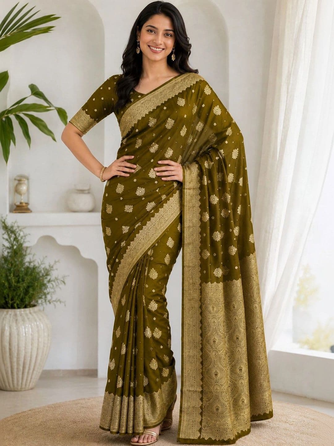 KRISHNA KURTIES Woven Design Zari Art Silk Banarasi Saree thumbnail 5
