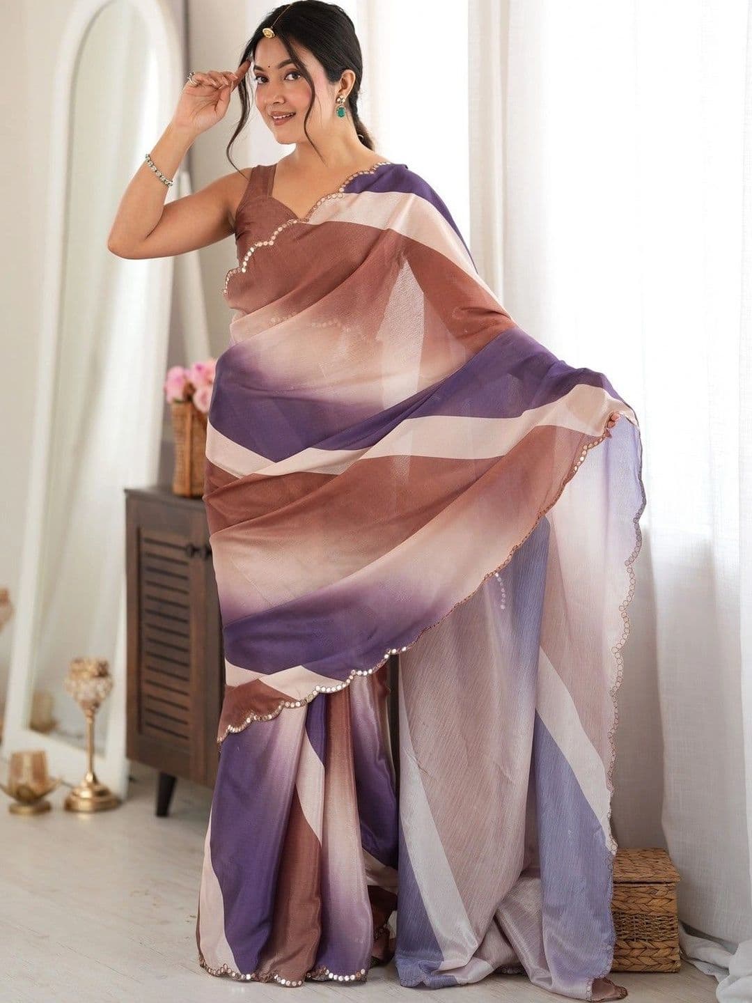 KALINI Ombre Mirror Work Silk Blend Saree - view 1
