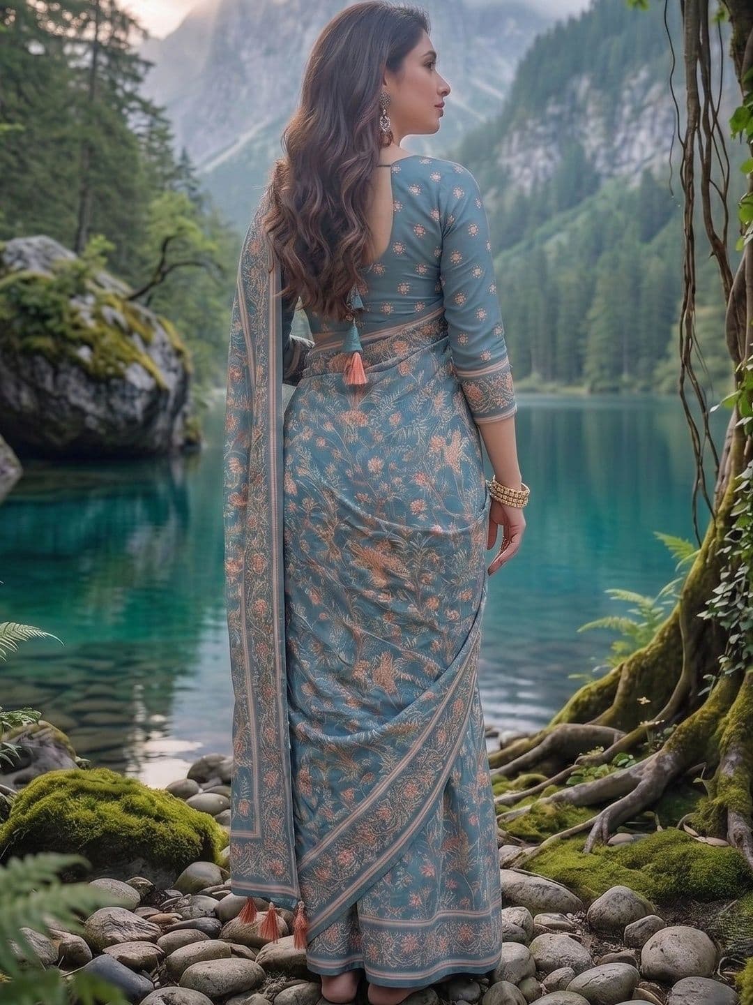 AdoreeStitch Floral Zari Linen Blend Saree thumbnail 6