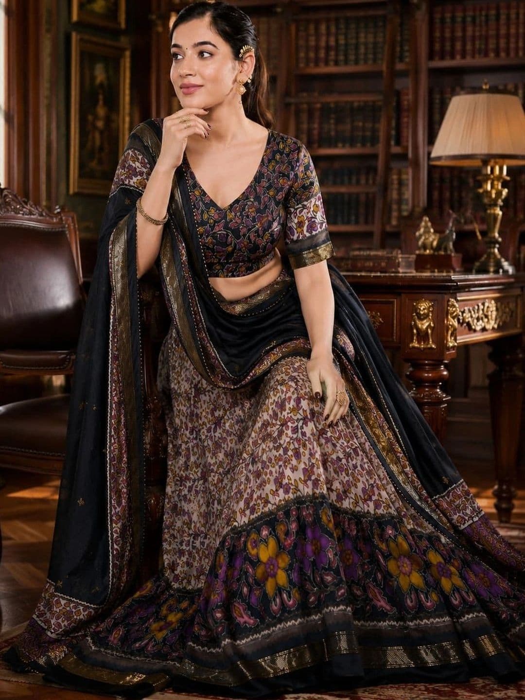 House of Pataudi Printed Semi-Stitched Lehenga & Unstitched Blouse thumbnail 2