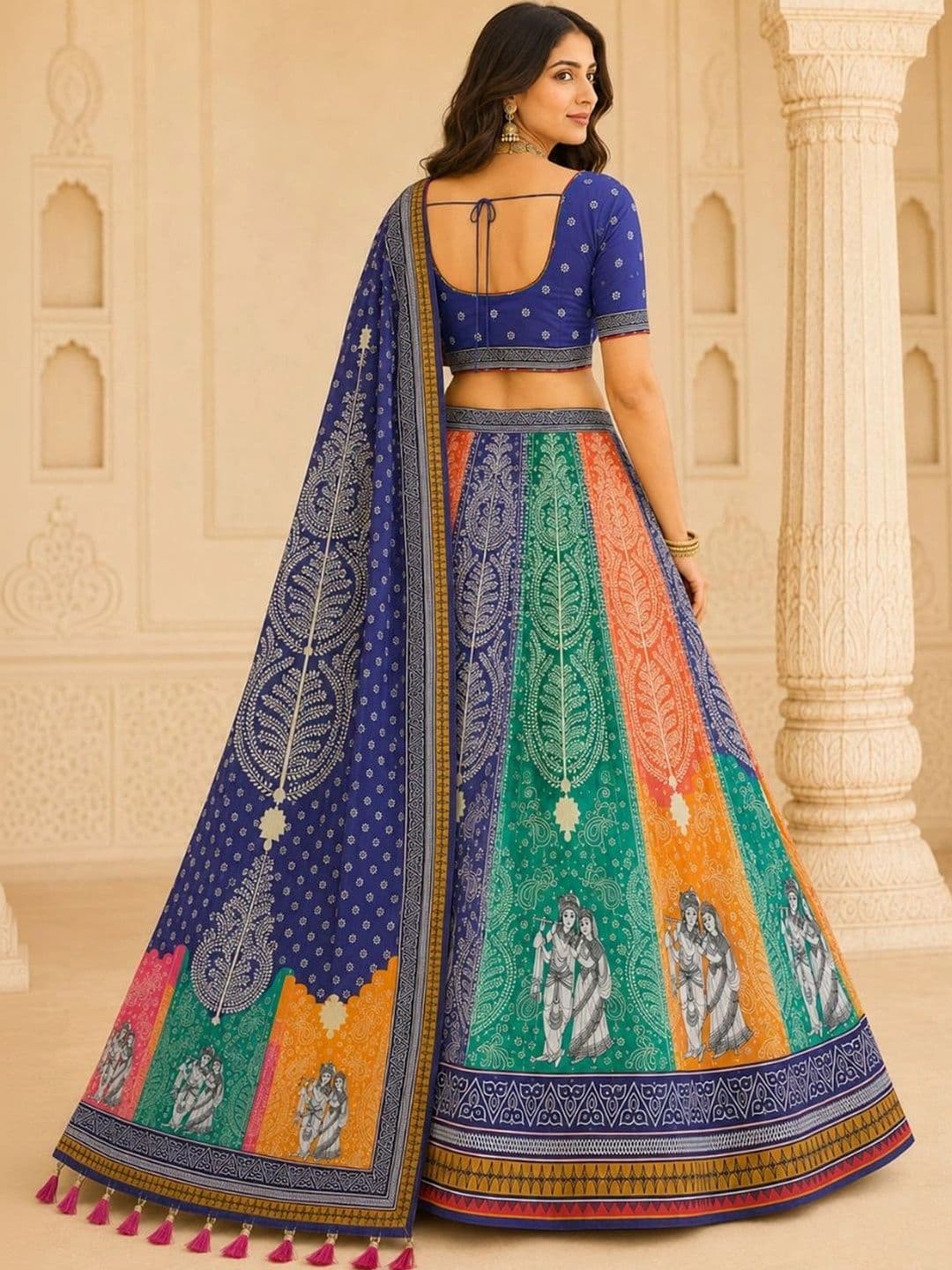 KAHIRAA WHOLETEX Printed Semi-Stitched Lehenga & Unstitched Blouse With Dupatta thumbnail 2