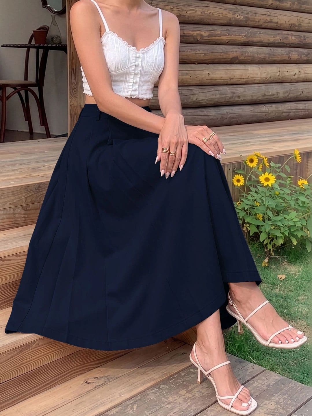 MULVARI Women Cotton Blend Midi A-Line Skirt thumbnail 4