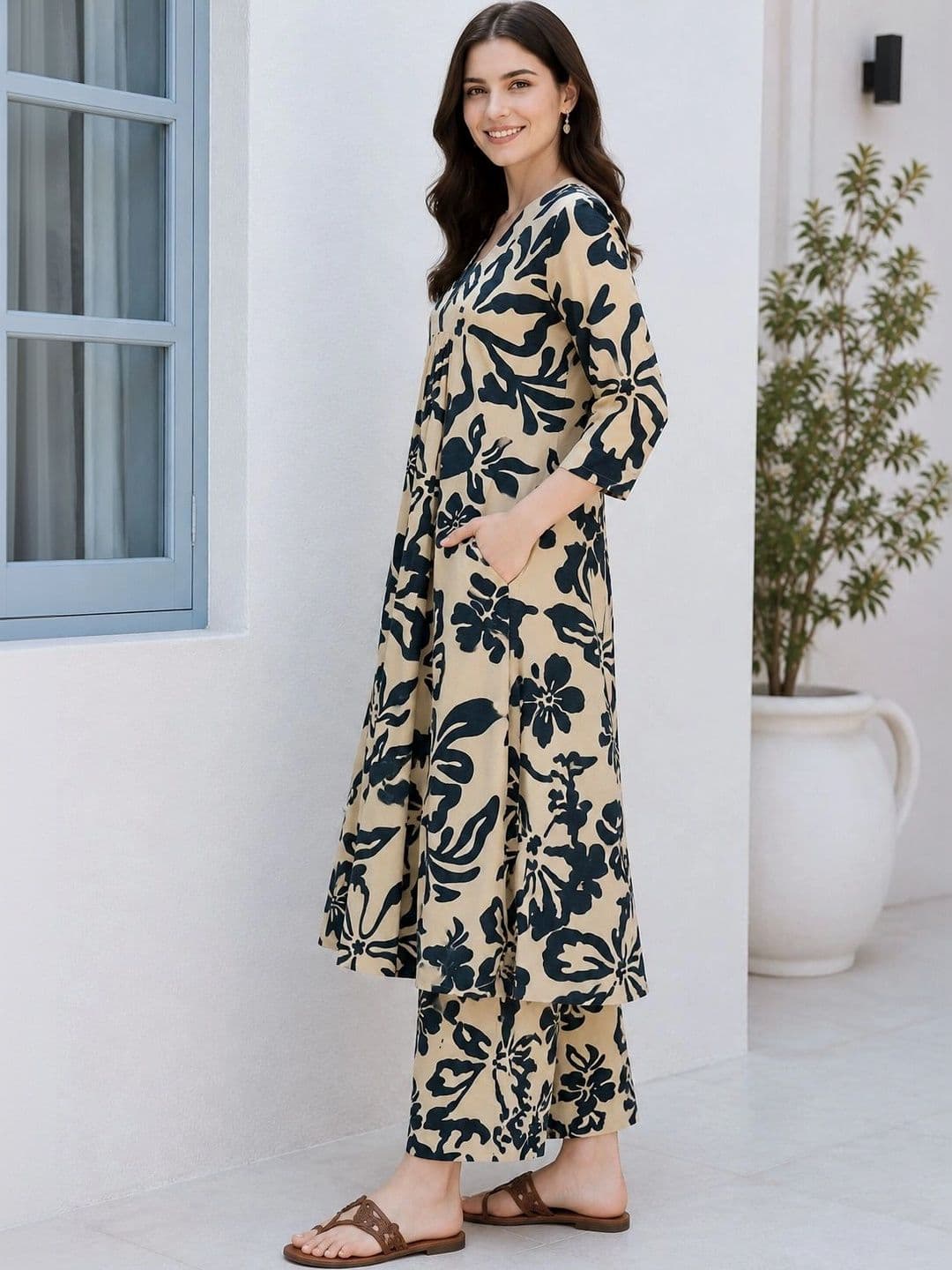 HIVA TRENDZ Women Floral Printed Regular Kurta with Palazzos thumbnail 3