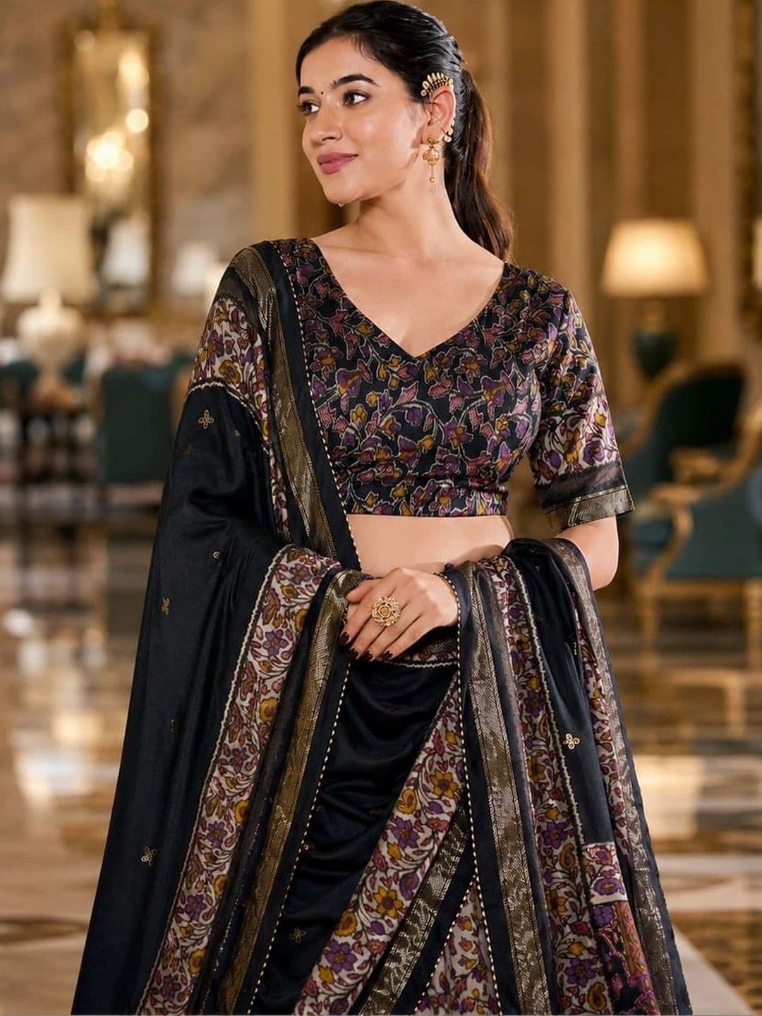House of Pataudi Printed Semi-Stitched Lehenga & Unstitched Blouse thumbnail 4