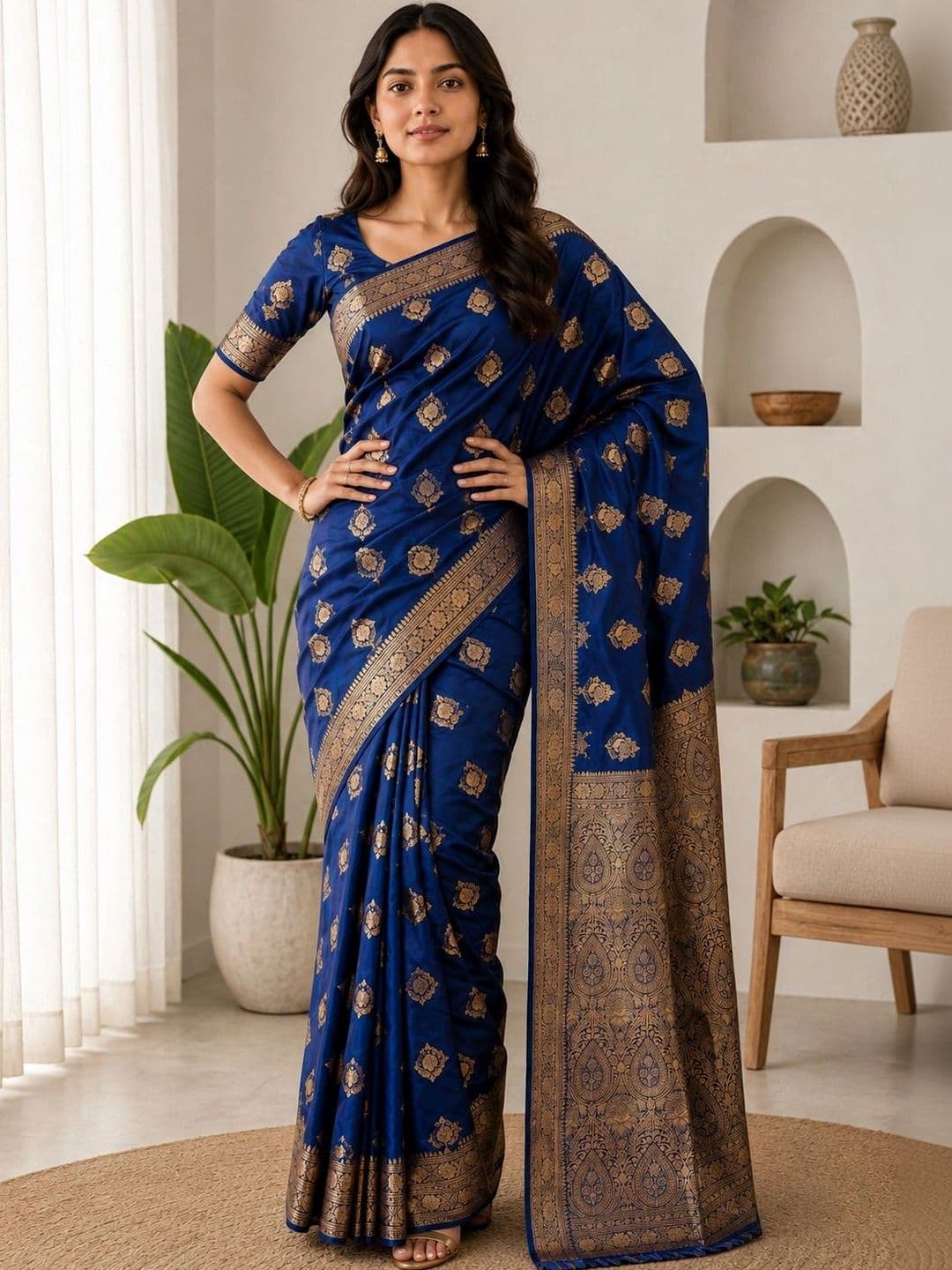 KRISHNA KURTIES Woven Design Zari Art Silk Banarasi Saree thumbnail 4