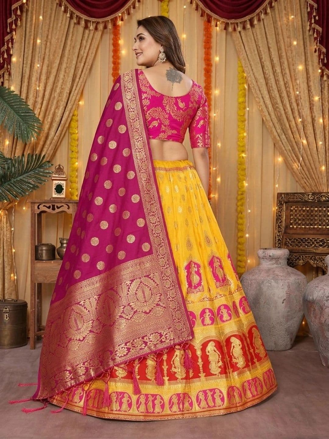 flaher Banarasi Semi-Stitched Lehenga & Unstitched Blouse With Dupatta thumbnail 3