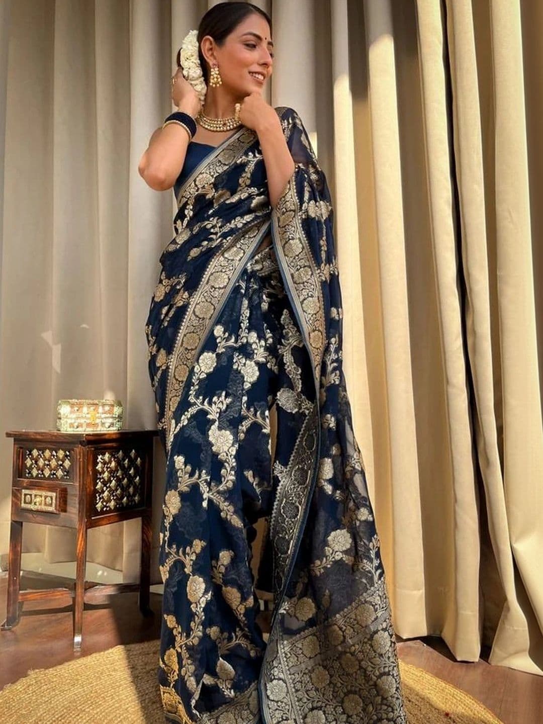 revika Woven Design Zari Art Silk Designer Kanjeevaram Saree thumbnail 4