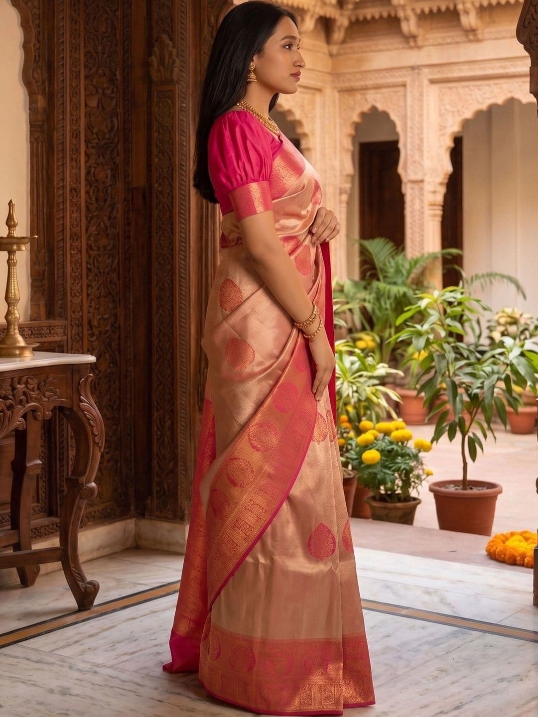 SHRIADINATH Woven Design Zari Art Silk Banarasi Saree thumbnail 5