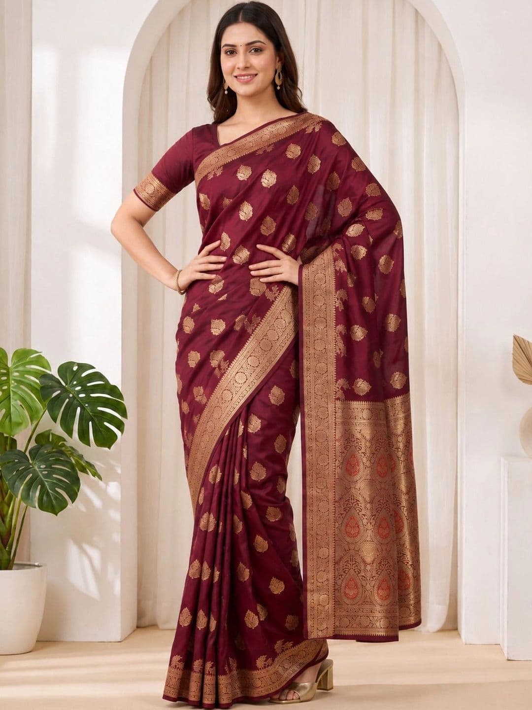 KRISHNA KURTIES Woven Design Zari Art Silk Banarasi Saree thumbnail 3