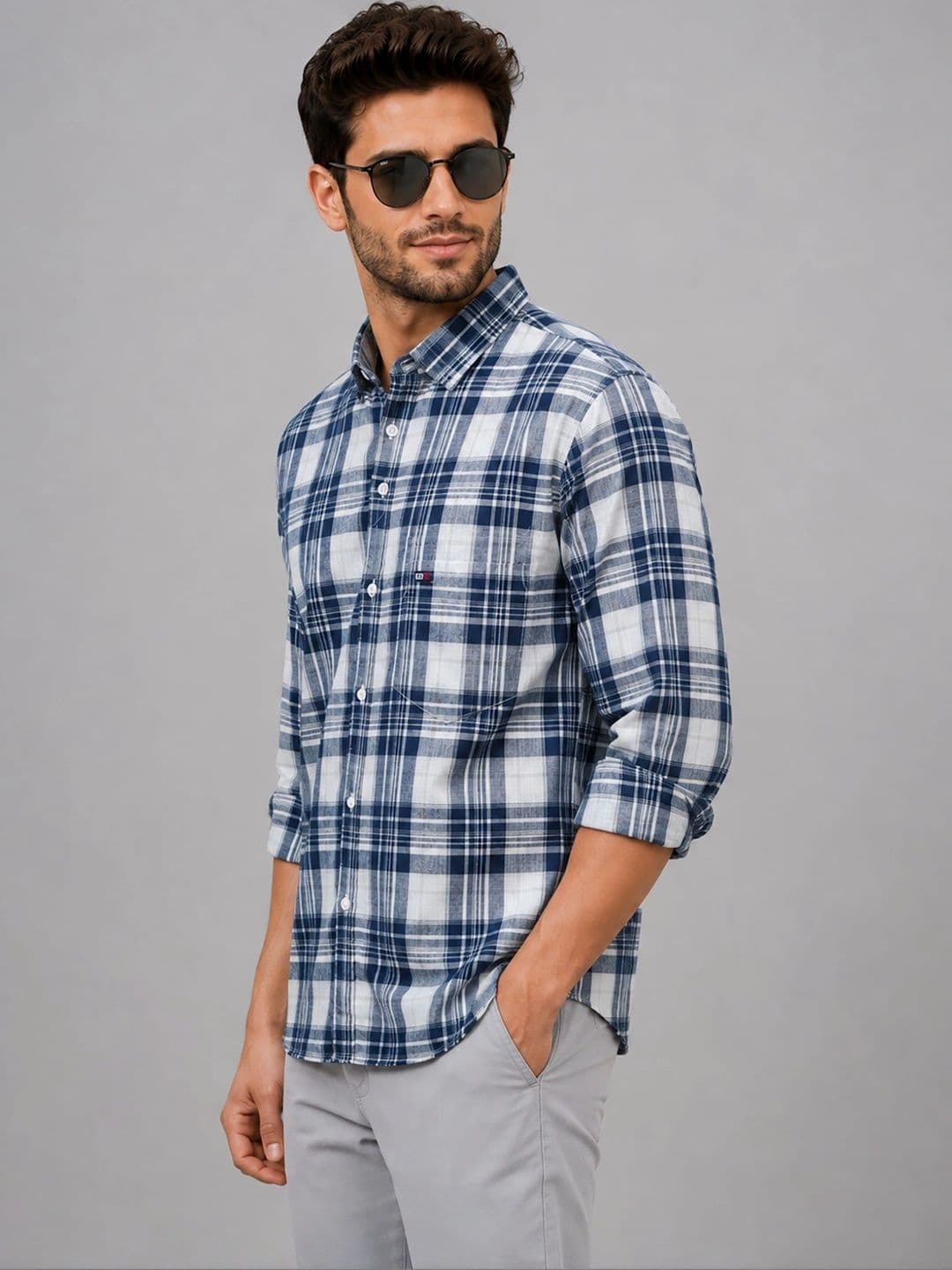 U.S. PITCHERS Men Modern Slim Fit Tartan Checks Checked Casual Shirt thumbnail 5