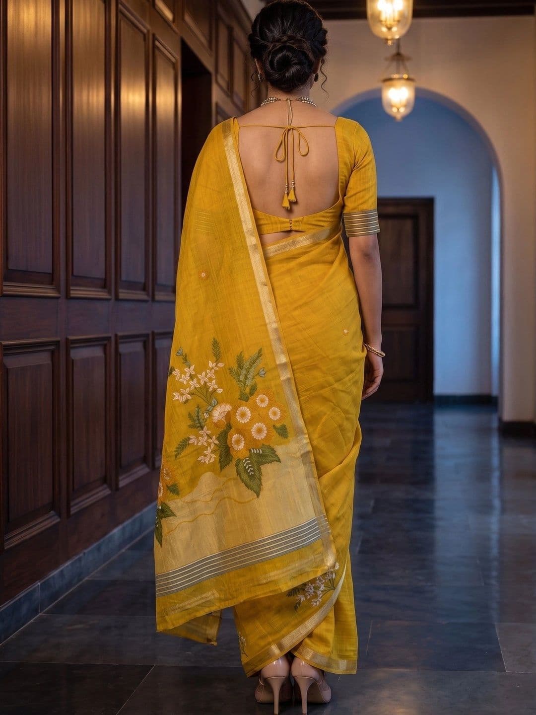 MIMOSA Floral Zari Art Silk Banarasi Saree thumbnail 5
