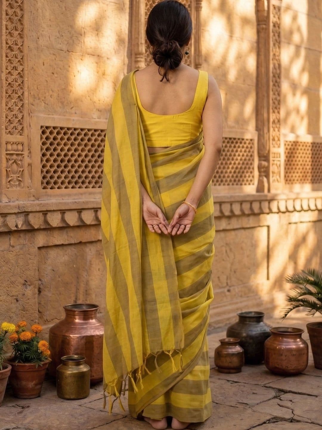Aaishvyapparels Striped Zari Linen Blend Saree thumbnail 2
