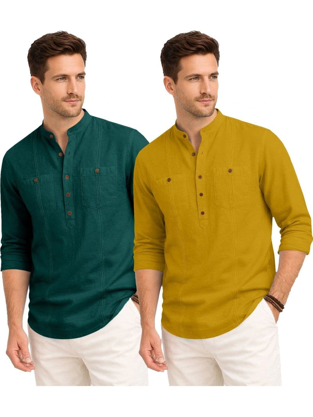 ZBIO Pack Of 2 Men Solid Half Button-Front Kurta thumbnail 4